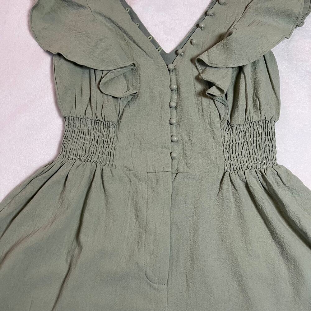 NEW Lulus Making My Heart Flutter Sage Green Ruffled Button-Front Romper Size XS - Picture 7 of 14